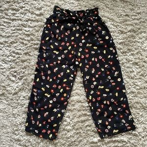 Zara- Cropped Wide Leg Floral Pants with Elastic Waistband, Tie and Pockets.